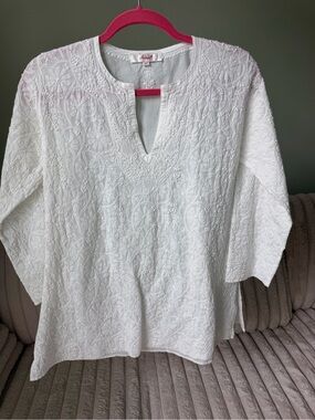 Amaya White Intricately Embroidered Split-Front Cotton Tunic